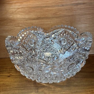 8” Cut Glass Crystal Clear Bowl Star Pattern Beautiful - Picture 1 of 9