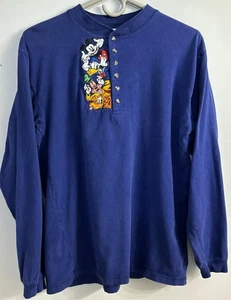Vintage Disney Long Sleeve Henley Shirt Medium Embroidered Mickey Mouse Friends - Picture 1 of 7