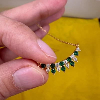 Collar de plata de ley 925 de 2 mm con piedras preciosas de esmeralda natural circón en forma de luna regalo Foto 1 de 4