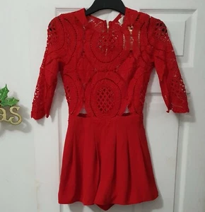 Mujeres Damas Red Lacey Detallado Sexy Jumpsuit UK Size S By Umenda.com  - Imagen 1 de 12