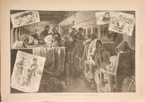 Tren de inmigrantes ferroviario del Pacífico Central con destino al oeste Harper's semanal 1881 - Imagen 1 de 1