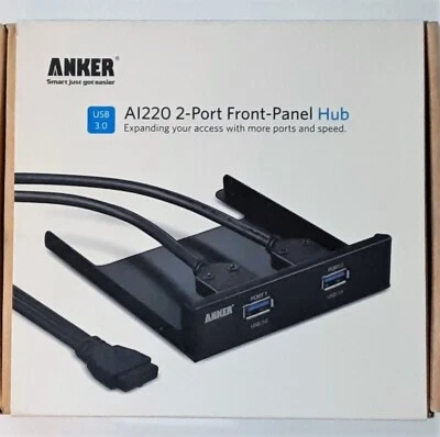 Anker A1220 USB 3.0 2-Port Metal Front Panel Hub - Black - Image 1 of 3