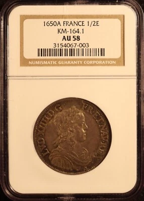 1650-A France Louis XIV "The Sun King" 1/2 ECU - NGC AU58! Very Rare Choice AU+ - Image 1 of 4
