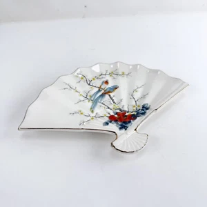 Plato abanico vintage Jay Fine China adorno dorado pájaro flor de cerezo Japón - Imagen 1 de 14