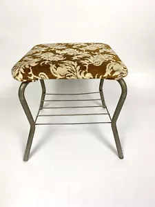 Vintage Footstool Padded Tapestry Top Metal Legs - Picture 1 of 5