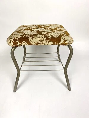 Vintage Footstool Padded Tapestry Top Metal Legs  - Image 1 of 4