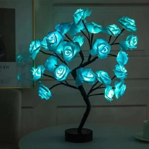 LED Lamp Rose Tree Blue Table Lights Gifts Party Home Decor US Brand New - Picture 1 of 4