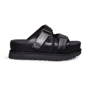 UGG GOLDENSTAR HI SLIDE BLACK LEATHER PLATFORM WOMEN'S SANDALS SIZE US 8 NEW - Picture 1 of 5