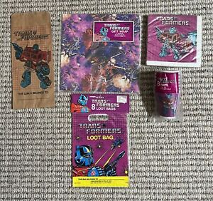 VINTAGE TRANSFORMERS BD PARTY PACK: PAPER LOOT BAGS CUPS NAPKINS ALL SEALED 1984