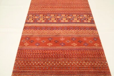 Rust 3x4 Ft Afghan Hand Made Tribal Gabbeh Soft Wool Veg Dye Rug - Image 1 of 4