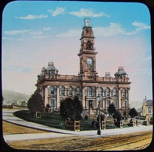 Glass Magic Lantern Slide DUNEDIN CITY HALL C1890 NEW ZEALAND - Picture 1 of 2