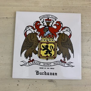 BUCHANAN FAMILY CREST - Vtg Made In Scotland Tile Trivet 6” x 6” - MUST SEE! - Picture 1 of 12