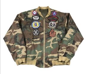 Veste de camouflage bombardier vintage Vietnam anciens combattants patchs parachutiste fabriqué en Italie XL