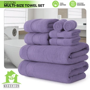 8-Piece 100% Cotton Soft Bath Towel Set 2 Bath Towels+2 Hand Towels+4 Washcloths - Picture 1 of 12