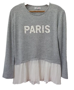 Girls Jumper Top Pavement Grey White Paris Pearl Frill Size 14 / S - Picture 1 of 19