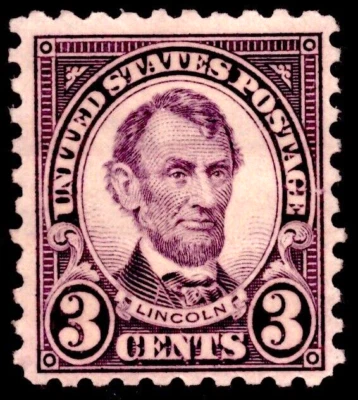 U.S.  #584 Lincoln 3c (1925) violet, Perf 10 MH - Image 1 of 3