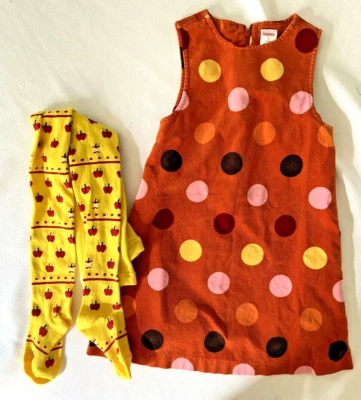 Gymboree orange dot dress sz 5 & NEW GAP Girls Sz Small Yellow Apple tights lot - Image 1 of 4
