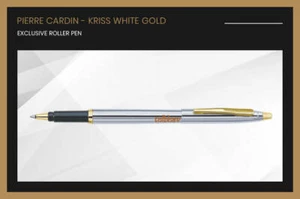 Pierre Cardin Kriss White Gold Roller Ball Pen Gold Trim GT Blue Ink Gift New - Picture 1 of 7