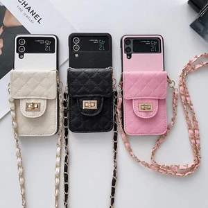 For Samsung Z Flip 6 5 4 3 Fashion Leather Wallet Bag Crossbody Phone Case Cover - Picture 1 of 14