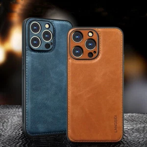 Magnetic Genuine Leather Slim Case for iPhone 14 Pro Max 13 Retro Cowhide Cover - Zdjęcie 1 z 29