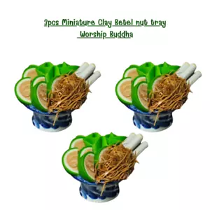 Bandeja de tuercas de betel de arcilla miniatura 3 piezas Cerámica Buda Estatua Ofrenda de adoración Tailandesa - Imagen 1 de 7