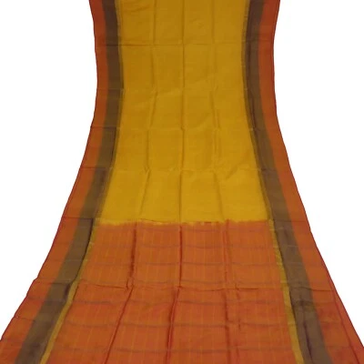 Saris vintage amarillos y naranjas 100 % seda pura tejido a mano sari 5YD tela artesanal Foto 1 de 4