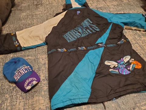 Vintage Charlotte Hornets Snapback Hat Pro Player NBA Jacket Large Long D. Young Cover