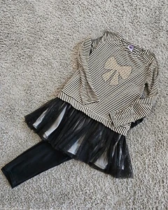 Girls Size 10 Dollie & Me Black & White 2-Piece Top & Leggings Set Xmas w/Bling - Picture 1 of 3