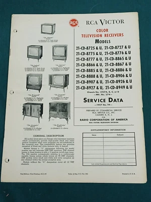 RCA Victor Color Television Receivers Service Data 1957 No. T9 - Image 1 of 3
