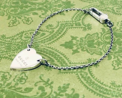 Near MINT GUCCI Sterling Silver Heart  plate BraceletSilver 925 No Box - Image 1 of 4