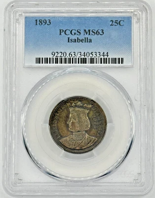 1893 ISABELLA COMMEMORATIVE SILVER QUARTER PCGS MS63 8XCF25 - Image 1 of 4