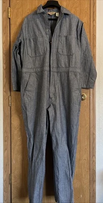 CE Schmidt Overalls Adult XLarge Regular Blue Herringbone Striped Mechanic - Image 1 of 4