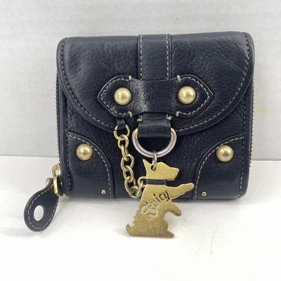 Cartera de Cuero Scottie Juicy Couture Vintage Y2K Negro Tono Dorado DESGASTE FROTADO LEER Foto 1 de 4