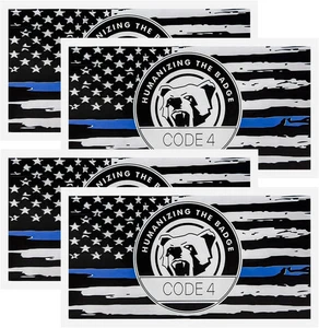 4 Stück dünne blaue Linie Aufkleber Code 4, Polizei Unterstützung Aufkleber amerikanische Flagge dünn Li - Bild 1 von 4