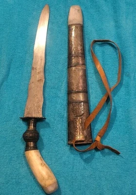Rare Antique 19th C. Philippine Moro Punal 22" Walrus Handled Knife & Sheath  - Image 1 of 4