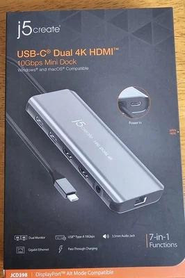 j5create 4K60 Elite USB Type-C Triple-Monitor Mini Dock - (JCD398) Windows&MacOS - Image 1 of 3