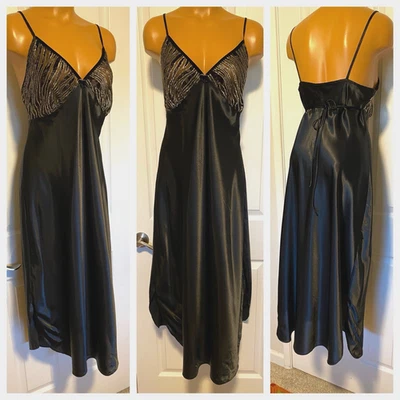 CAMISÓN VINTAGE AÑOS 90 ROMANTIC MOODS NEGRO SATINADO CON CORPIÑO DORADO BRILLANTE TALLA L Foto 1 de 4