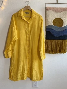 Flax Dress Women’s Size Small Button Down Linen Maxi Yellow Relaxed Lagenlook - Picture 1 of 13