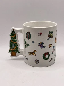 VINTAGE Enesco Weihnachtsbaum FLACHER GRIFF Kaffeebecher Tasse 1985 Kitschy Holiday - Bild 1 von 13