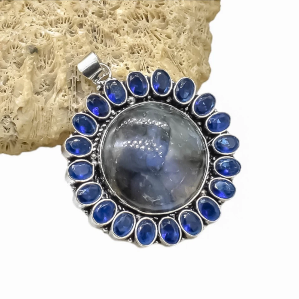 Colgante de joyería de plata de ley 925 hecho a mano con piedras preciosas de labradorita tamaño-2" Foto 1 de 4