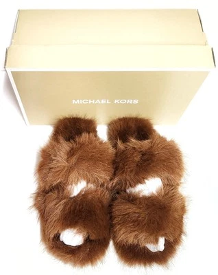 Michael Kors Women's Tula Faux Fur Slide with Straps Size 8 Luggage New with Box - Image 1 of 4
