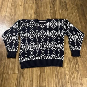 Vintage Savile Row Sweater Mens Medium Knit Cotton Pullover USA Geometric Print - Picture 1 of 8