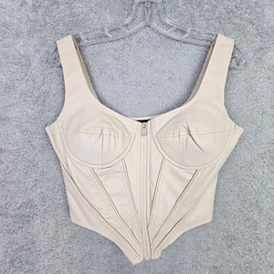 Top bustier de zorro blanco para mujer M beige imitación cuero corsé con aros cremallera acolchado - Imagen 1 de 16