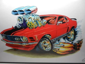 Framed Red 1970 Ford Mustang Mach 1 Blown Blower Motor Muscle Car Hot Rod 11x17 - Picture 1 of 7