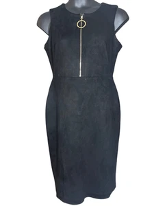 Calvin Klein Damen schwarz Reißverschluss vorne Stretch Kunst-Wildleder Etui-Kleid Gr. 12 - Bild 1 von 6