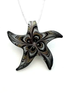 Lampwork Glass Sea Star Pendant/Ornament with 17-18.5" Silver Braided Cord - Picture 1 of 1