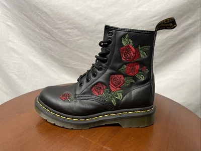 Dr. Martens Boots Womens 6 Black Red 1460 Vonda Floral Leather Lace Up Combat - Image 1 of 4