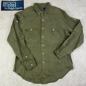 POLO Ralph Lauren 100% Leinen Rollriegel olivgrün Utility Tasche Arbeitshemd XL - Bild 1 von 17