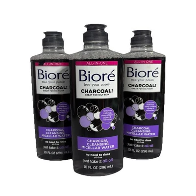 (3) Biore Charcoal Oil Free Cleansing Micellar Water Cleanser Makeup Remover - Image 1 of 4