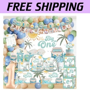 Big One 1st Birthday Surf Party Kit with Banners, Plates & Balloons - Picture 1 of 9